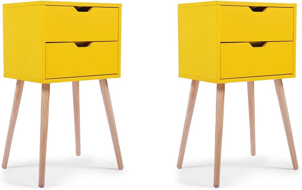 Set of 2 White & Walnut 2 Drawer Wood Nightstand K594