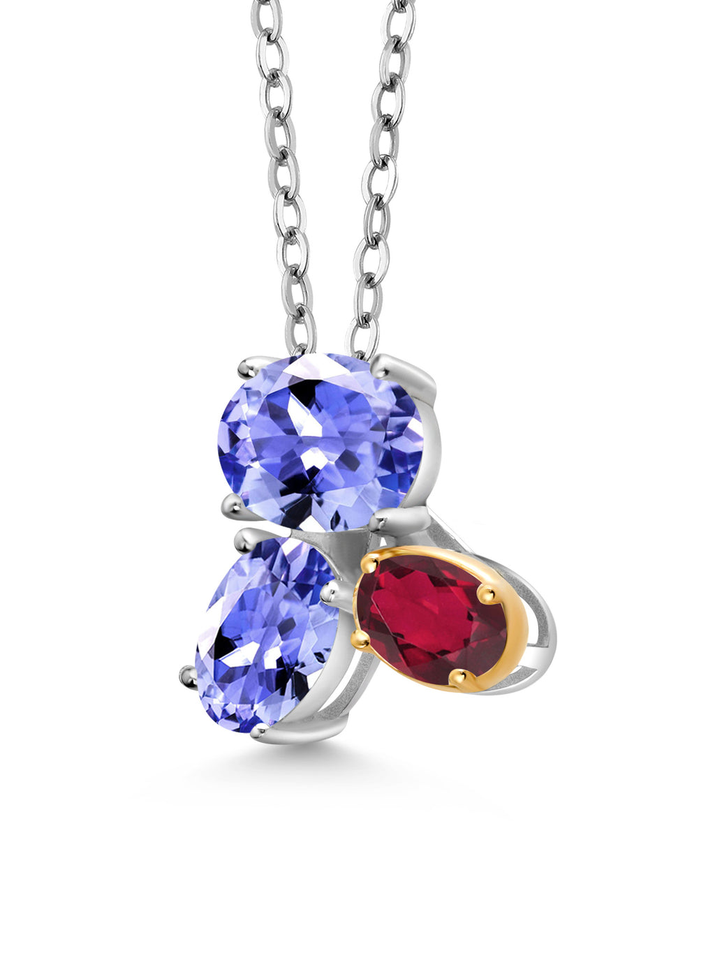 925 Silver 10K Yellow Gold Blue Tanzanite Ruby Red Mystic Topaz Pendant Necklace with 18 inch Chain A6193