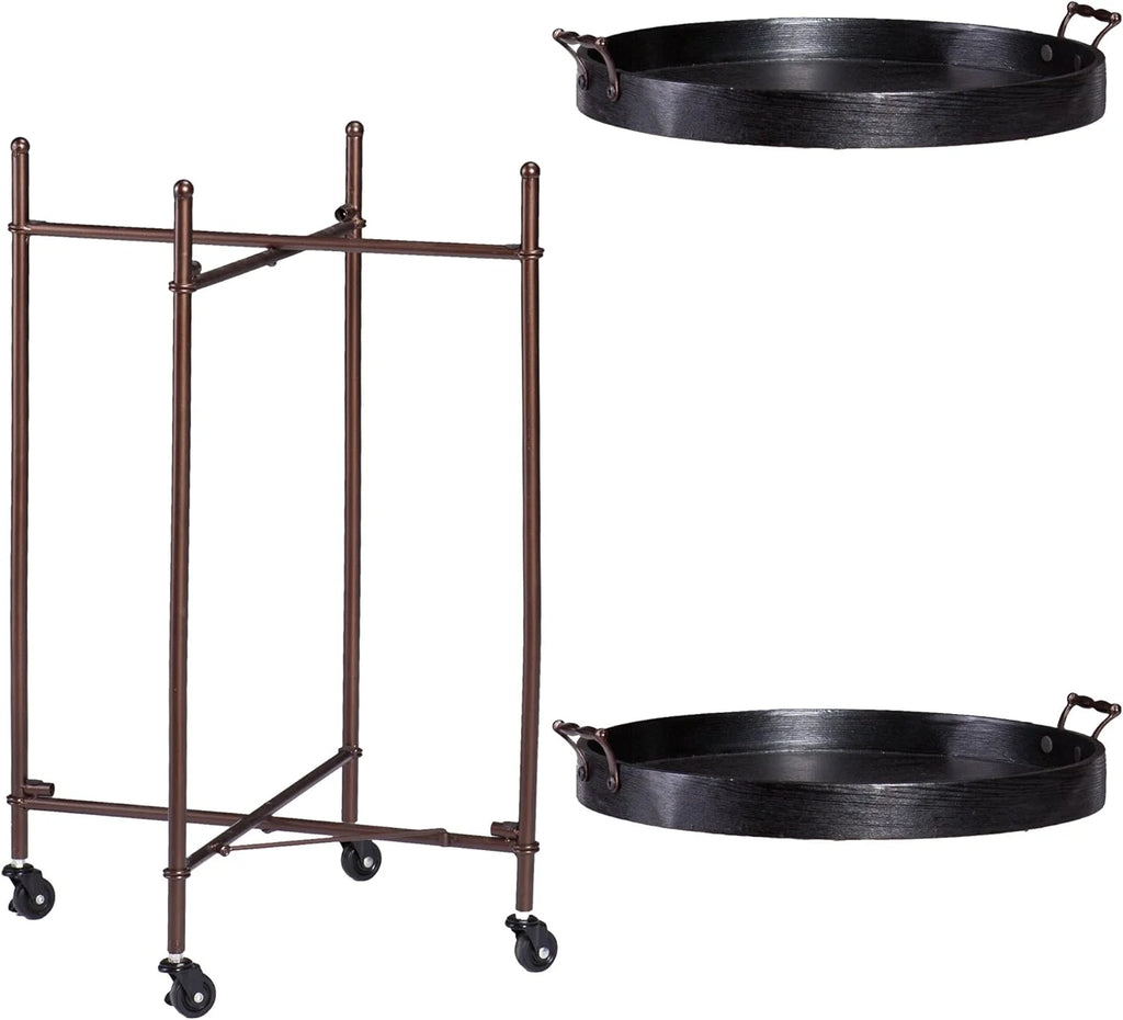 Black Two-Tier Round Butler Table H293