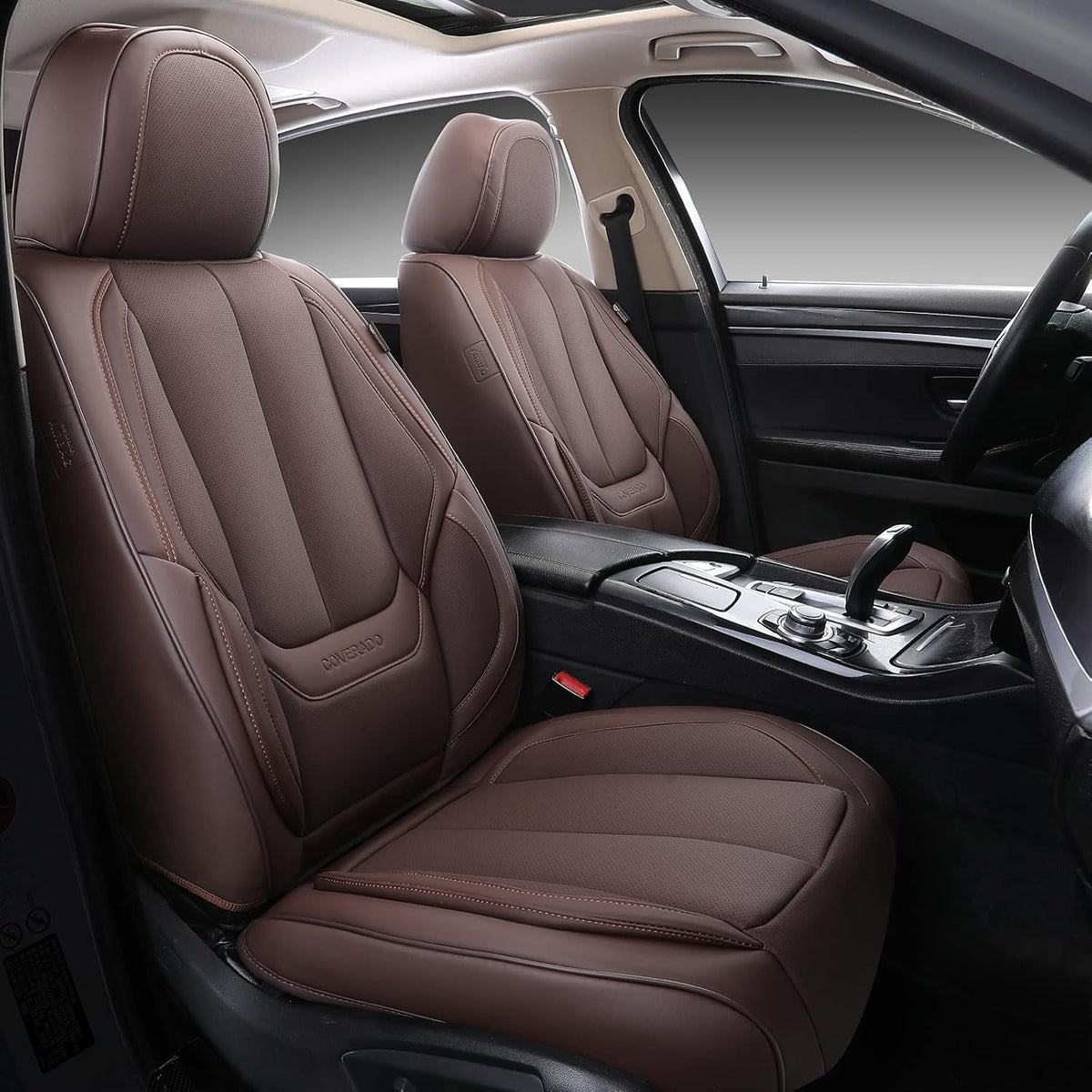 Black Waterproof Nappa Leather Car Seat Covers Full Set Z339910