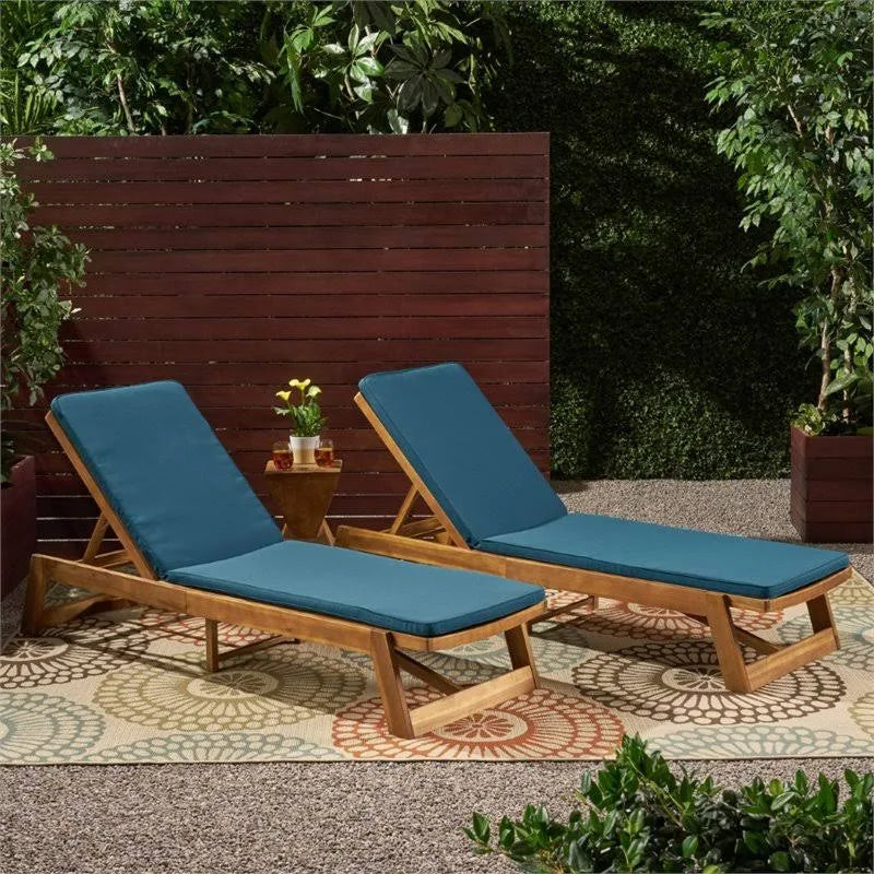 Teak and Blue Acacia Wood Chaise Lounge Set of 2 R607320