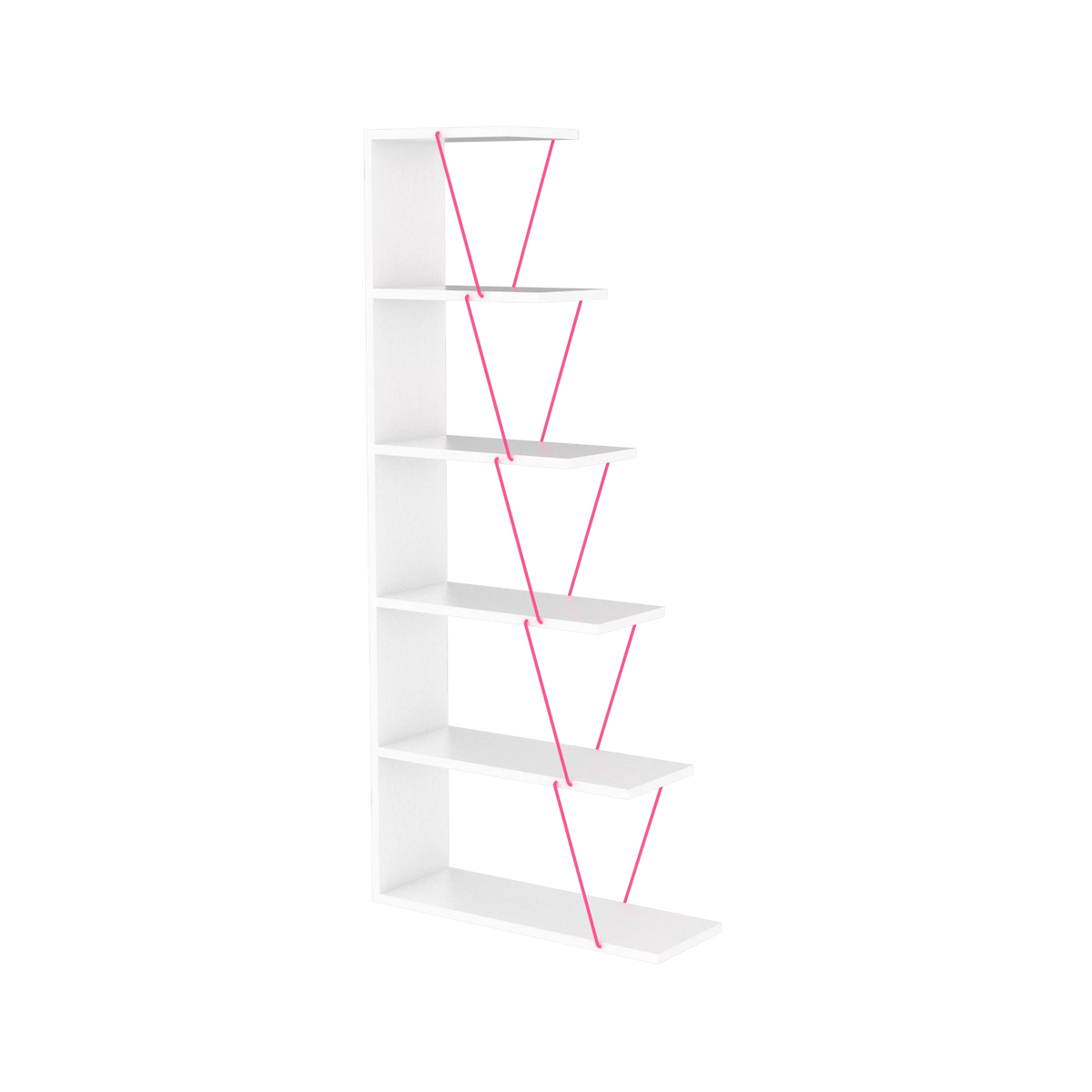Modern 5 Tier Ladder Bookshelf, White/Pink S91658