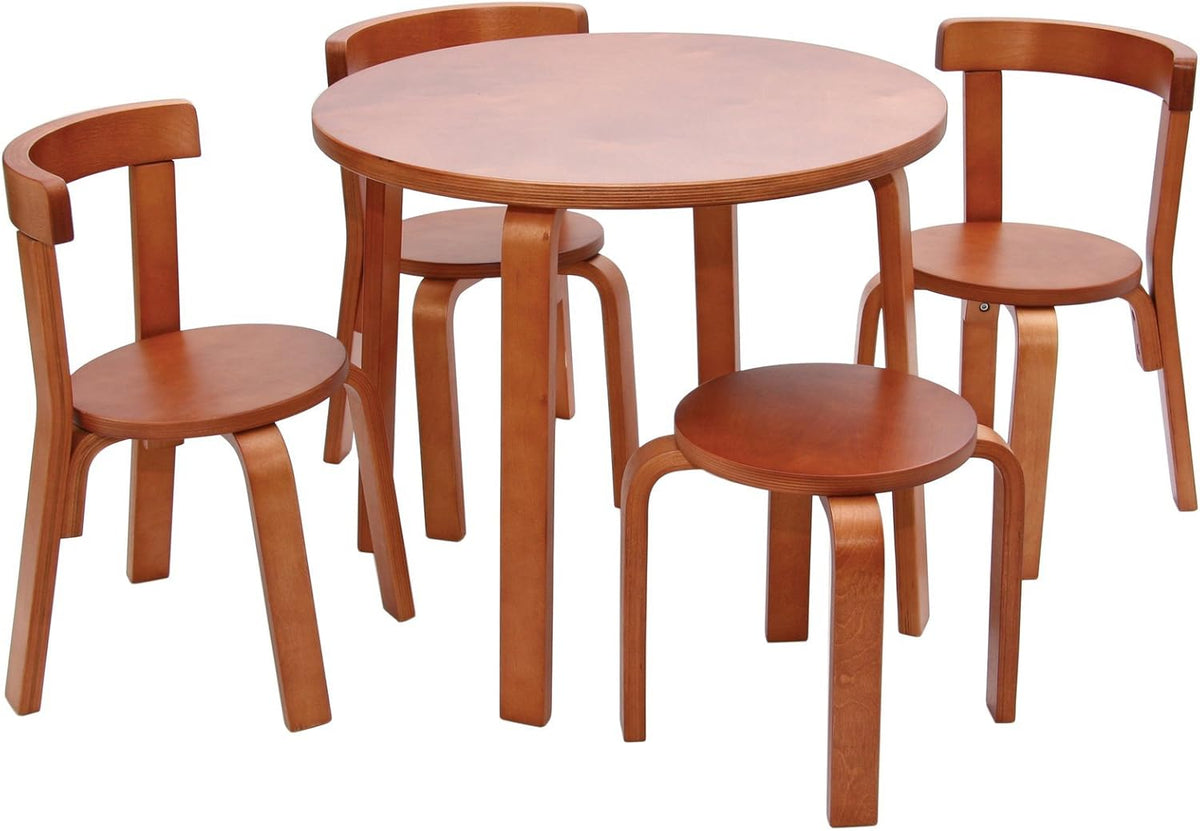 Kids Table and Chair Set with 3 Chairs and Stool White Wood Z7189