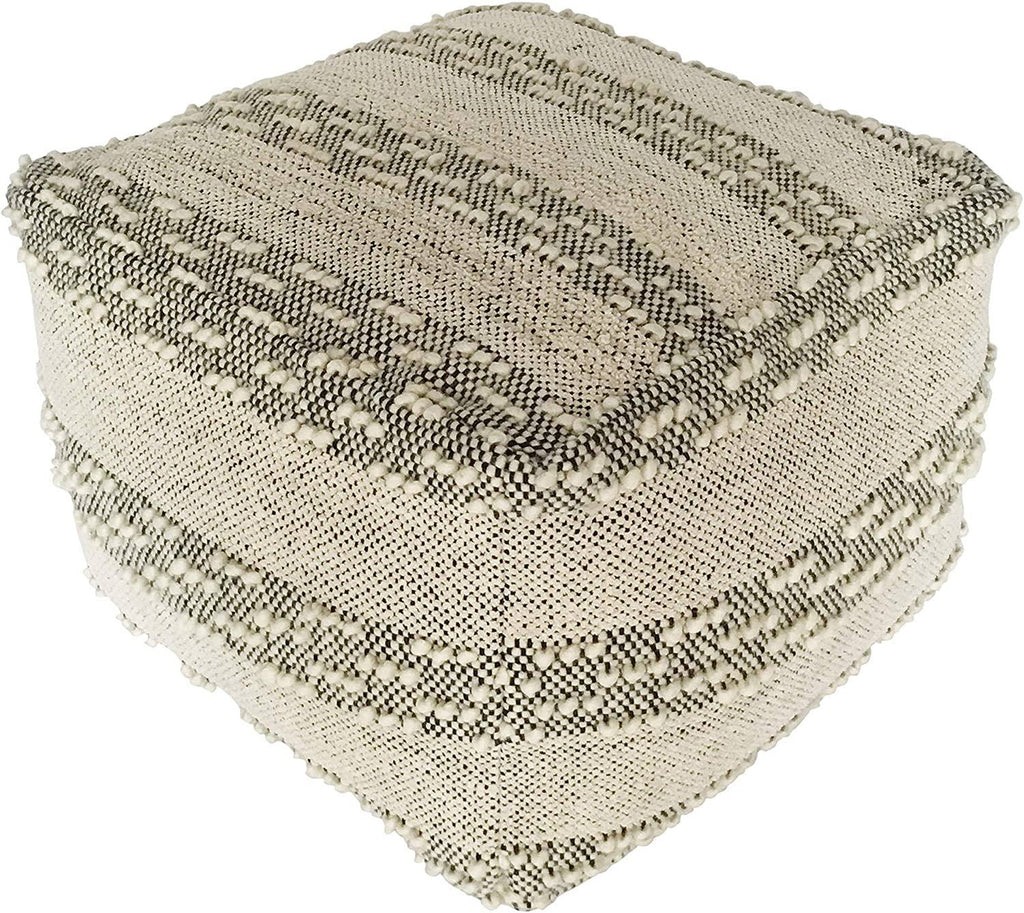 Grey Off/White Woven Striped Cotton Wool Square Pouf G76593