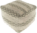 Grey Off/White Woven Striped Cotton Wool Square Pouf G76593