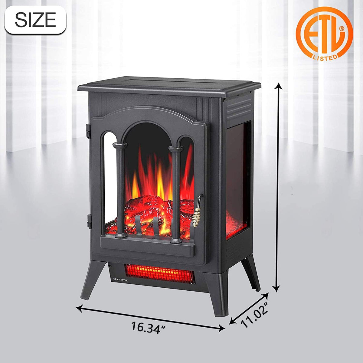 3D Infrared Electric Fireplace Stove, Freestanding Fireplace Heater, 1000W/1500W (16 Inch) F184