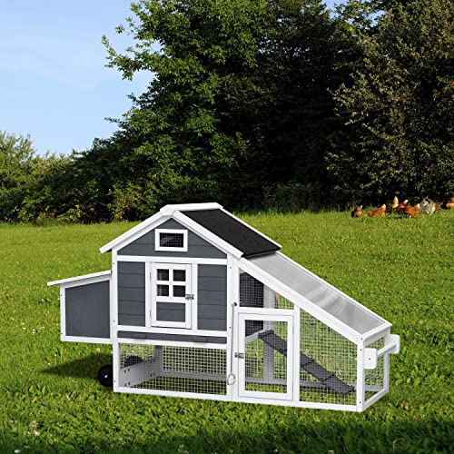 Chicken Coop with Run & Wheels, Two-Tier Large Chicken Duck House Rabbit Hutch Poultry Cage with Nesting Box and Side Door I78840