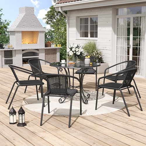 Black Wicker Stackable Dining Chairs Set of 6 S3639