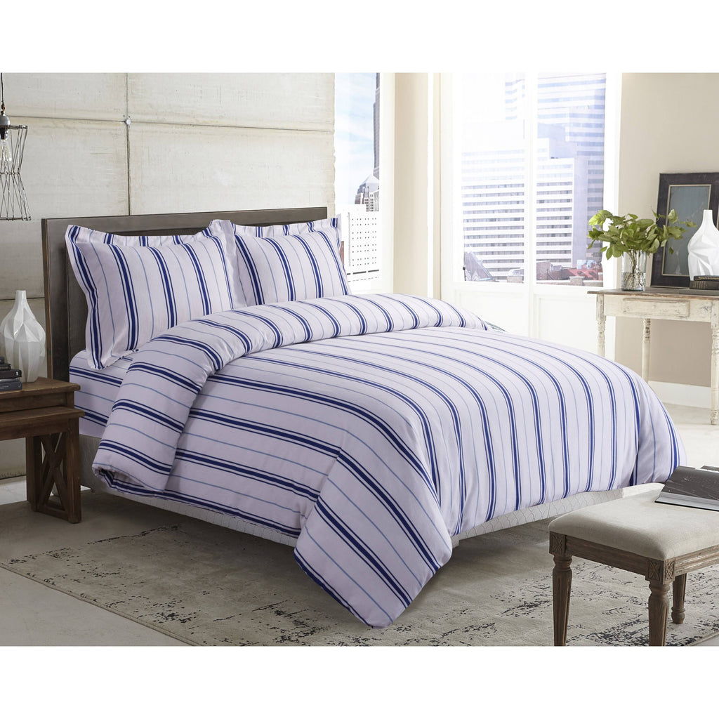 Black Grey Stripe Printed Flannel Duvet Cover Set King G3315