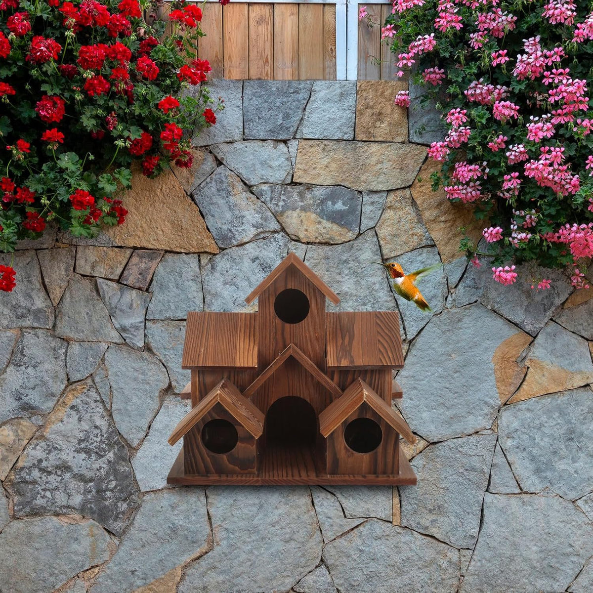 6 Hole Handmade Natural Wooden Bird House G19337