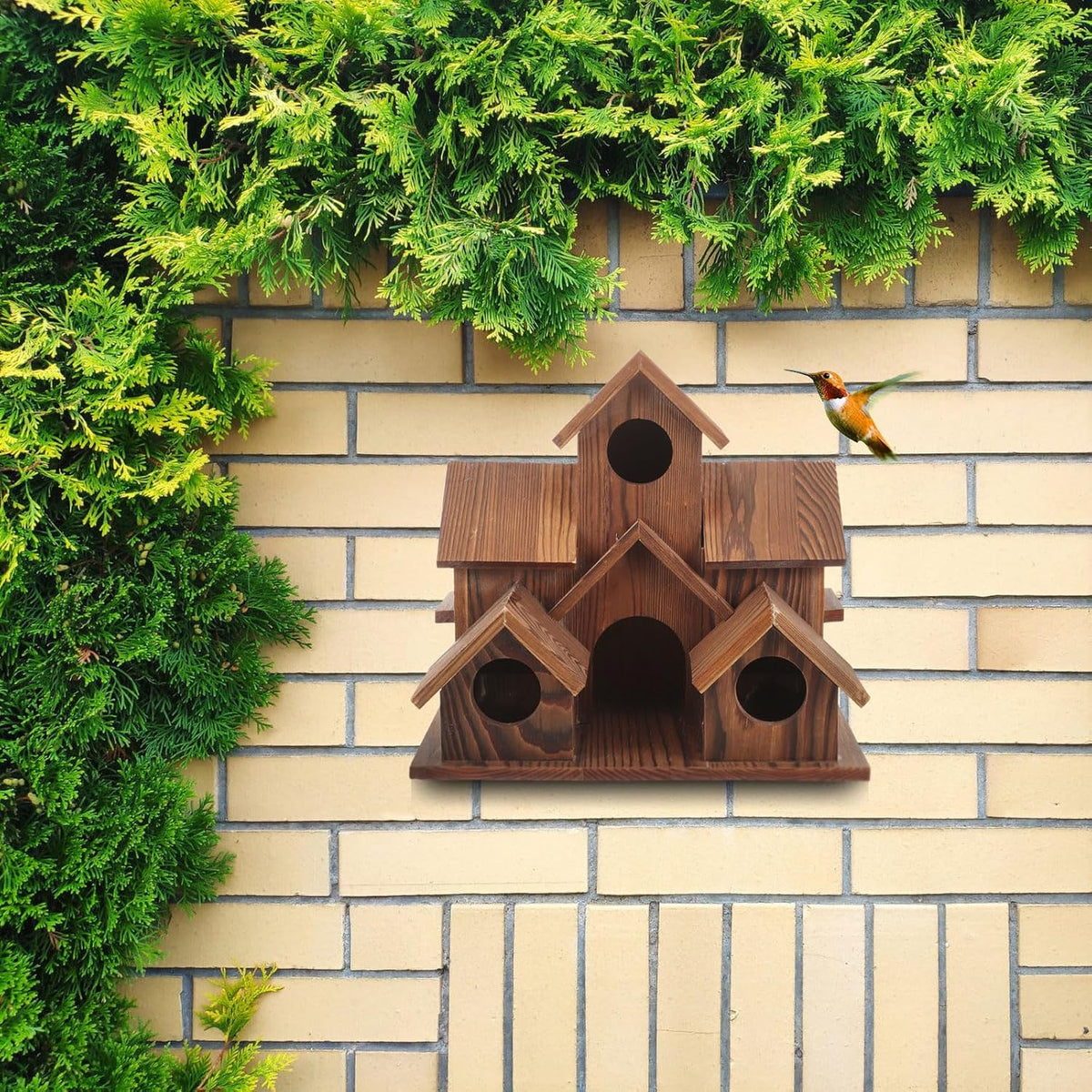 6 Hole Handmade Natural Wooden Bird House G19337