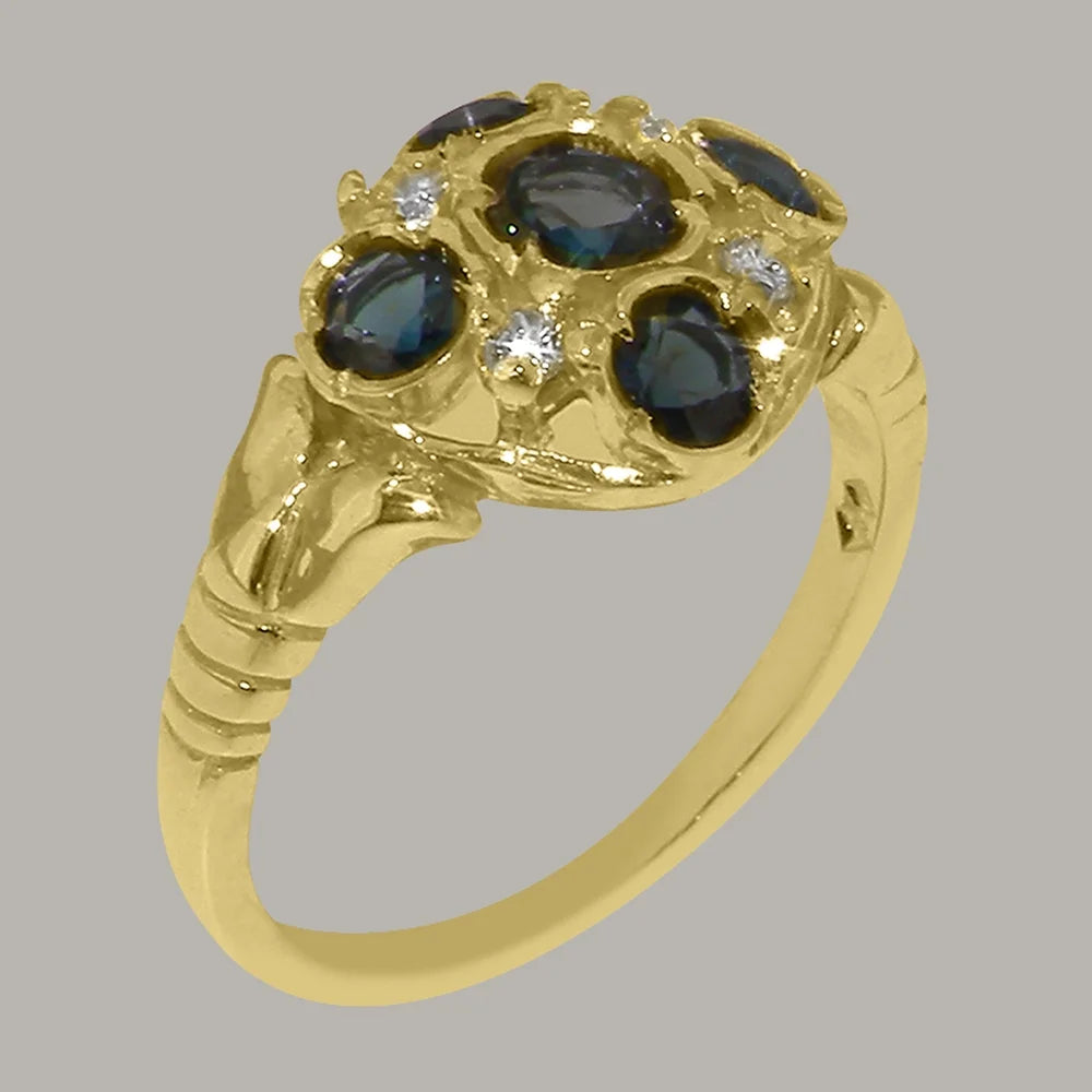 14k Yellow Gold London Blue Topaz Diamond Statement Ring X5267