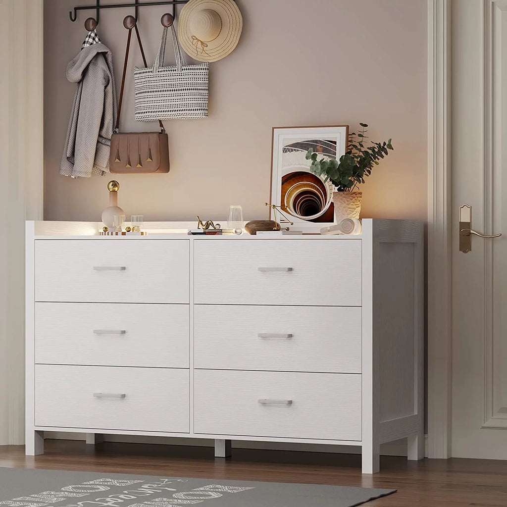 White 6 Drawer Wooden Dresser C258166