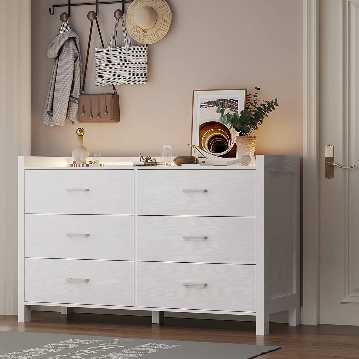 White 6 Drawer Wooden Dresser C258166