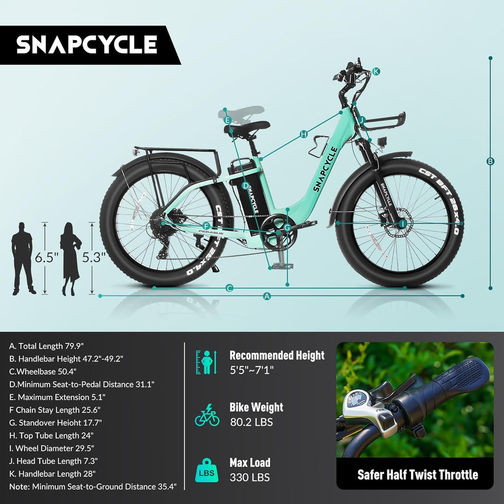 1000W Peak Motor 26" x 4.0 Fat Tire Step-Thru Ebike with 48V 15AH Removable Battery L74090