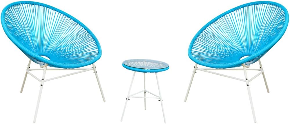 Blue 3 Piece Bistro Set with Glass Top Table G7238