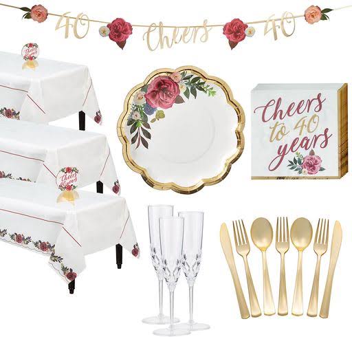 Metallic Gold 40th Anniversary Rose Tableware Supplies Z907