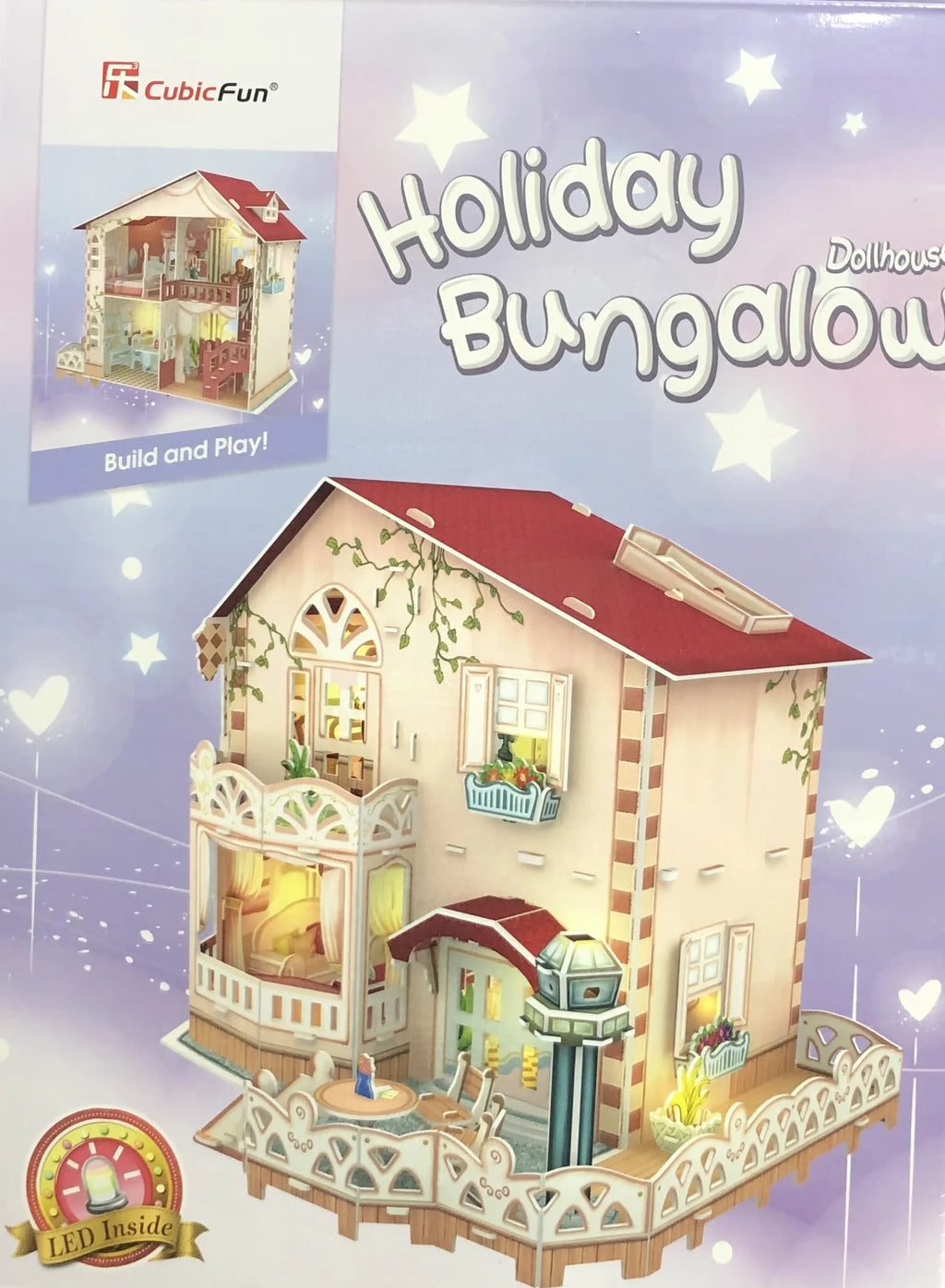 Dollhouse Bungalow with LED Light 11.4"x10"x10" L24337