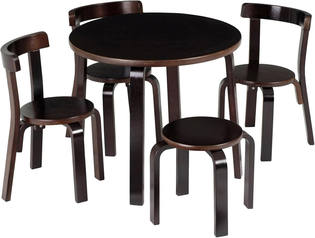 Kids Table and Chair Set with 3 Chairs and Stool White Wood Z7189