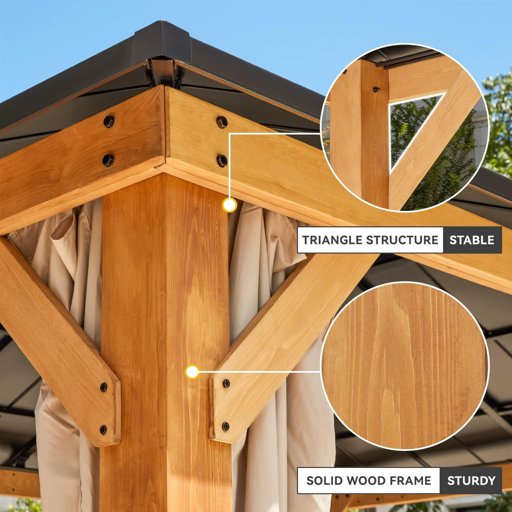 13'x15' Wood Gazebo with Netting and Curtains Q62778