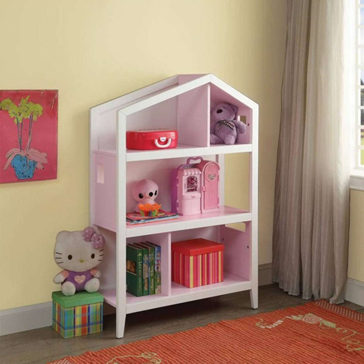 White Pink Wood Bookcase D484