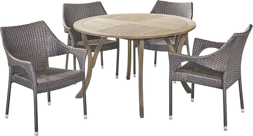 5 Piece Acacia Wood and Wicker Dining Set Z1045