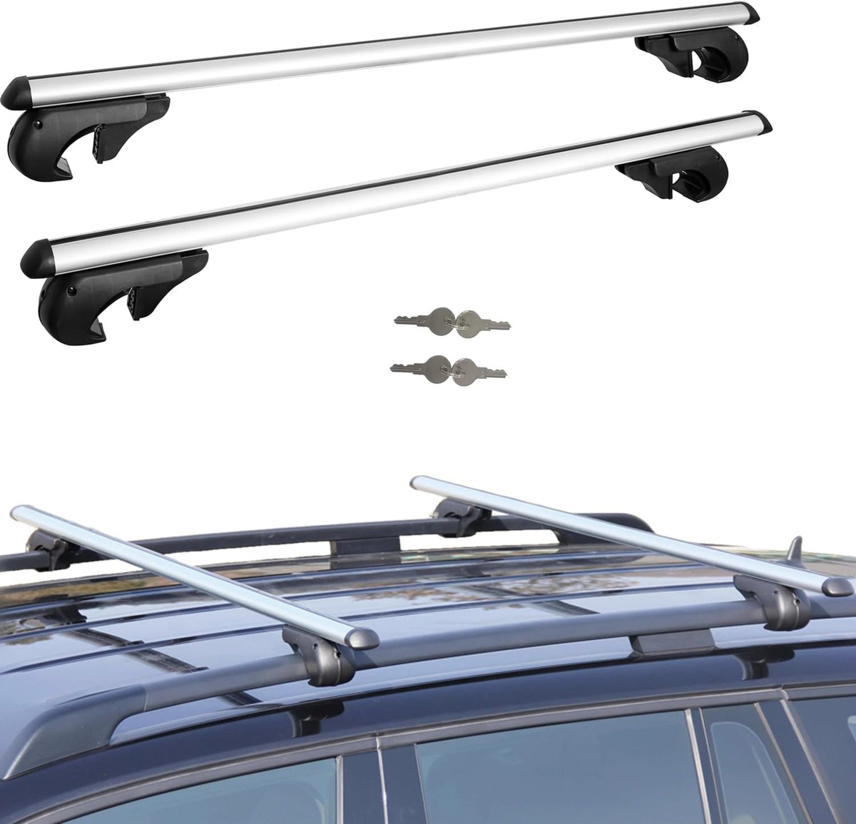 52" Adjustable Aluminum Roof Rack Cross Bars with 4 Locks Y602