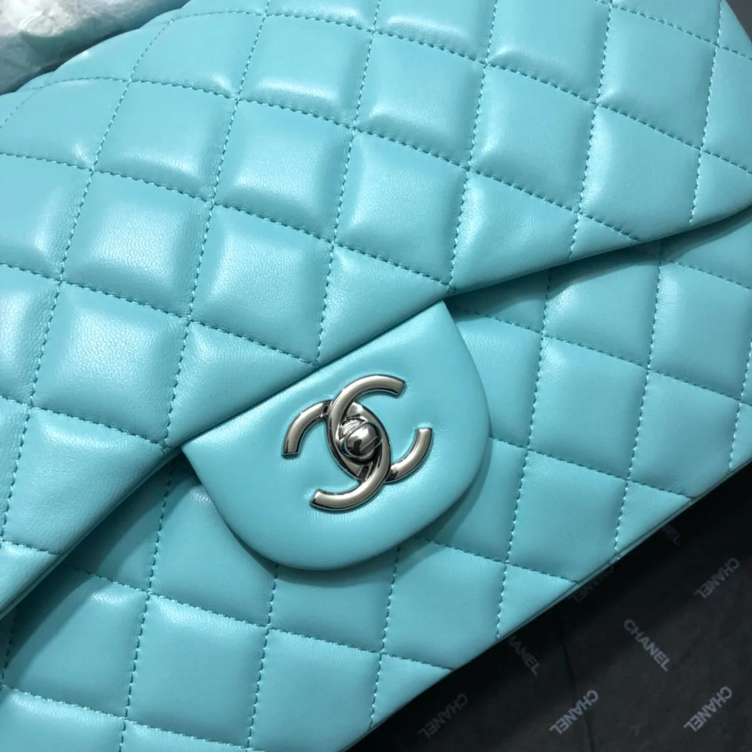 Large Classic Handbag Gold Hardware Blue 11.8in/30cm P628