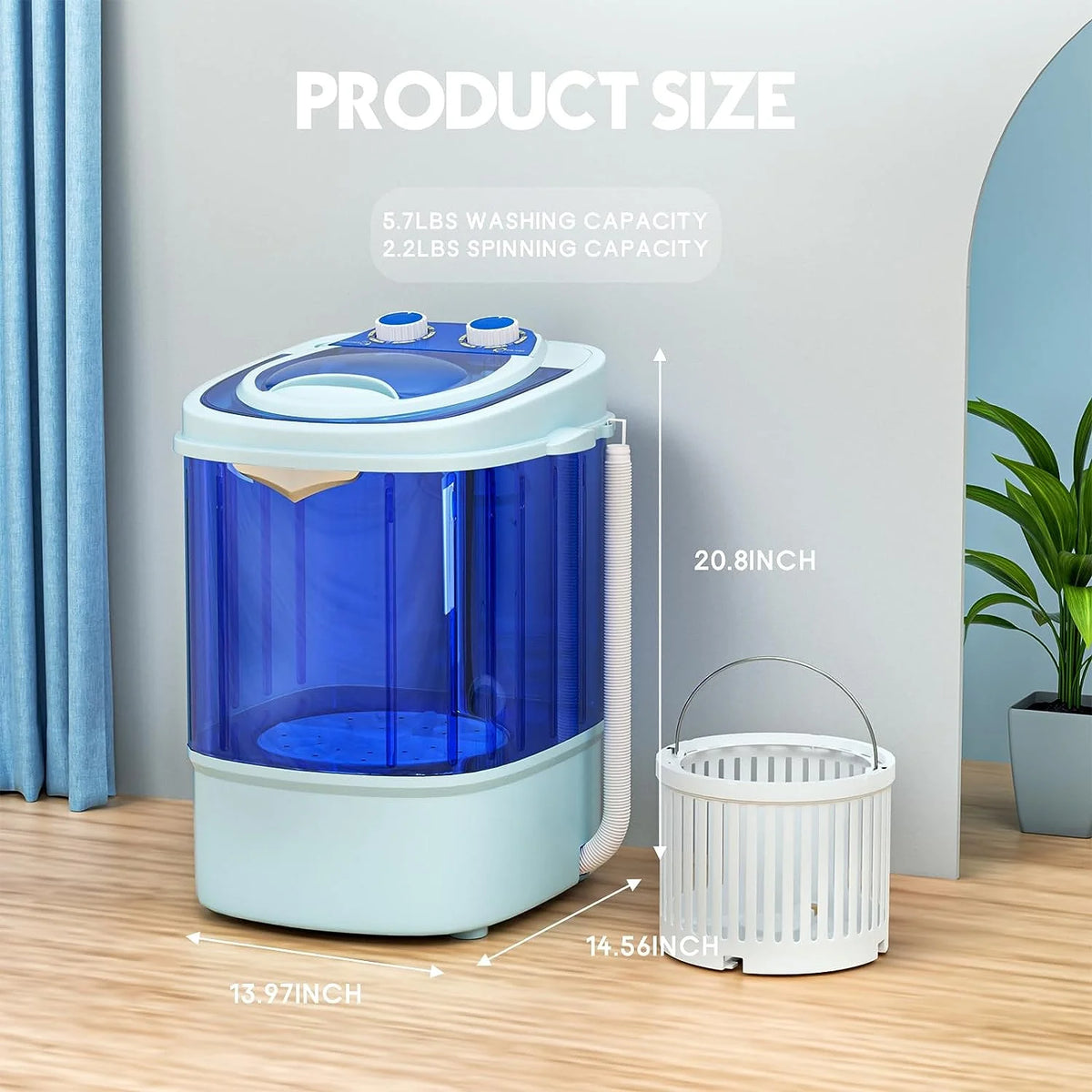 Portable Mini Washing Machine 5.7 lbs 2 in 1 Washer with Drain Hose, Blue V824