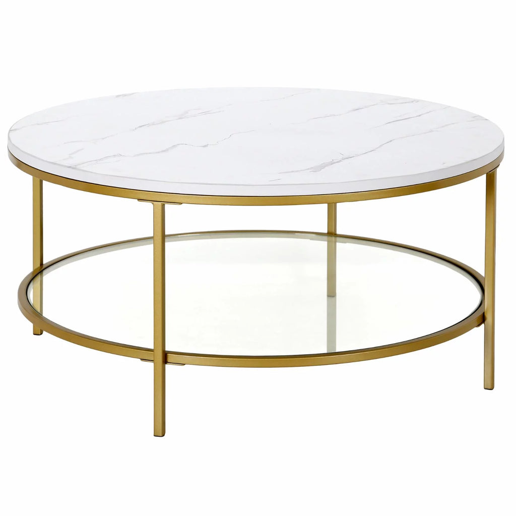 36" Wide Round Coffee Table with Faux Marble Top I57036