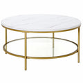 36" Wide Round Coffee Table with Faux Marble Top I57036