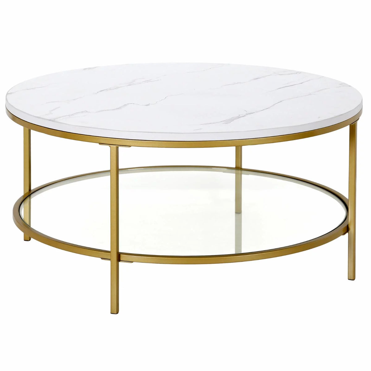 36" Wide Round Coffee Table with Faux Marble Top I57036