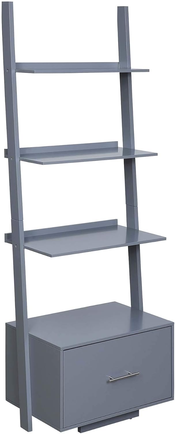 Dark Walnut Ladder Bookcase with File Drawer V81610