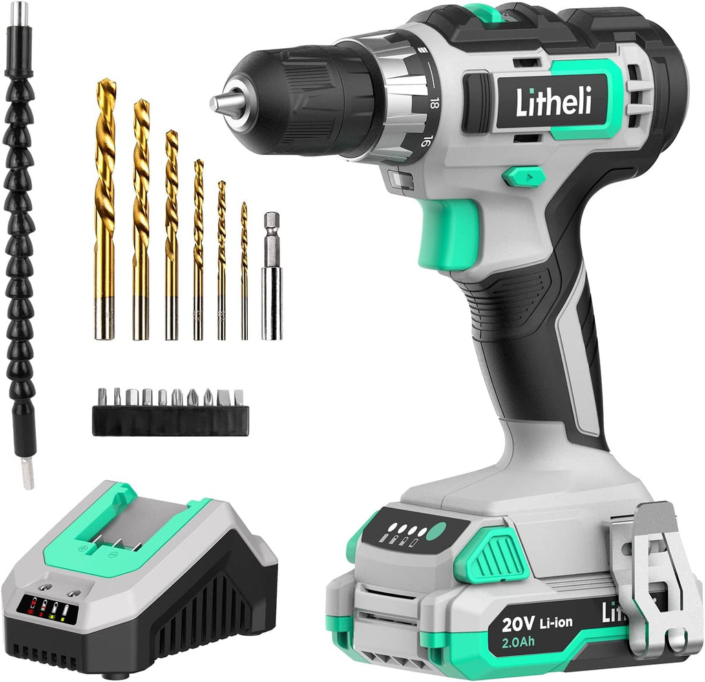 20V Cordless Drill and Impact Driver Combo Kit with 2 Pcs 2.0 Ah Battery and Fast Charger Z921680
