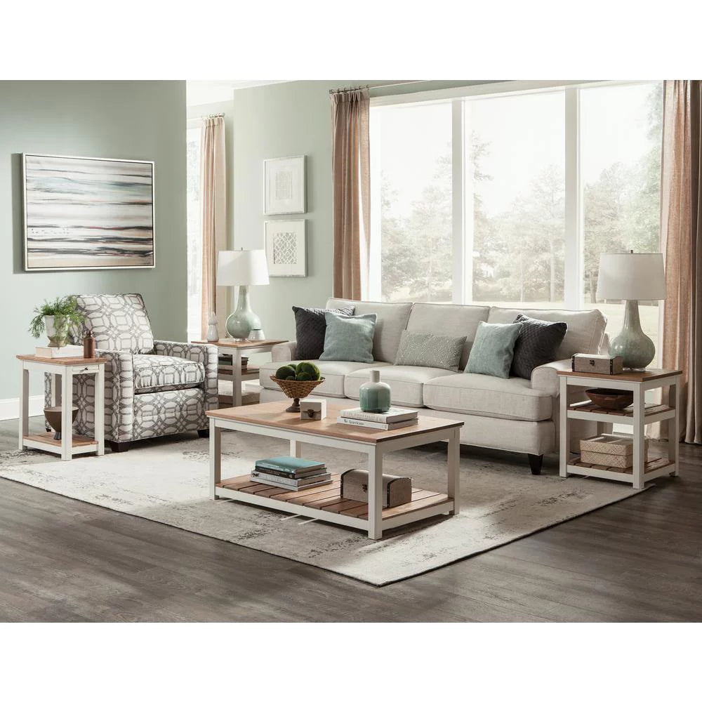 Ivory End Table with Pull-out Shelf V42721
