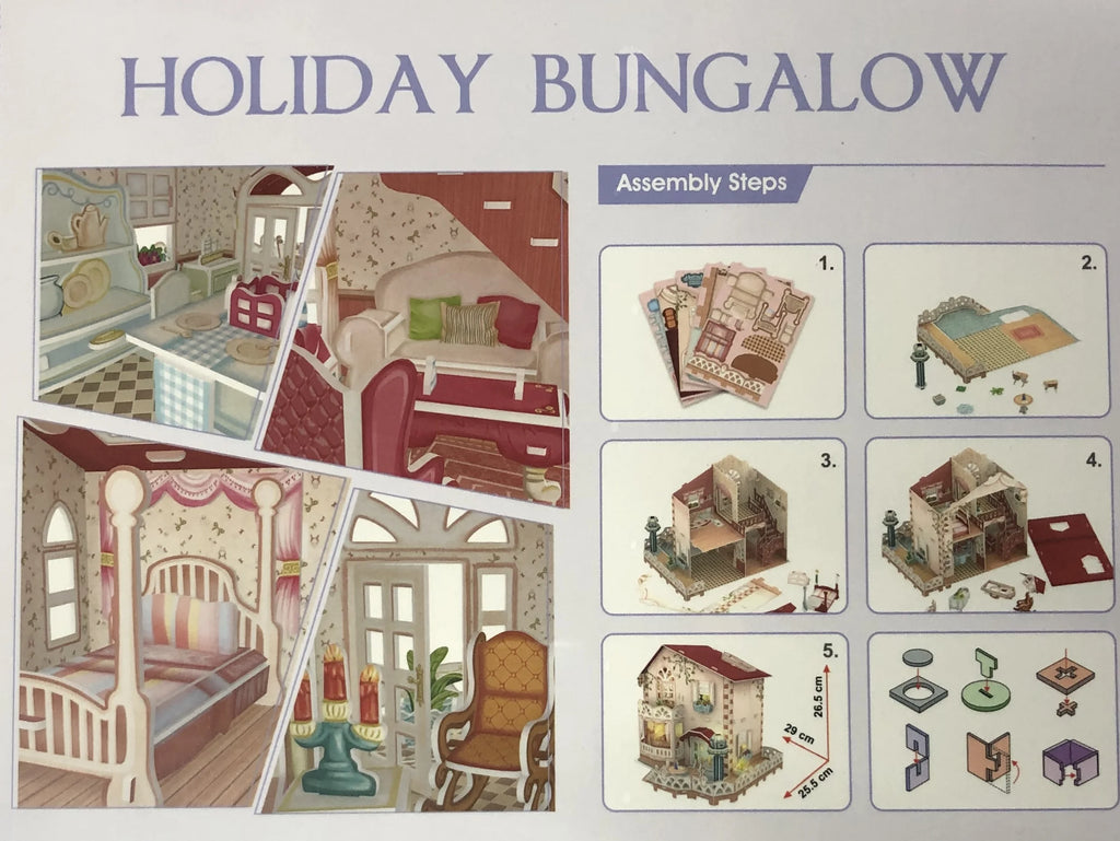 Dollhouse Bungalow with LED Light 11.4"x10"x10" L24337