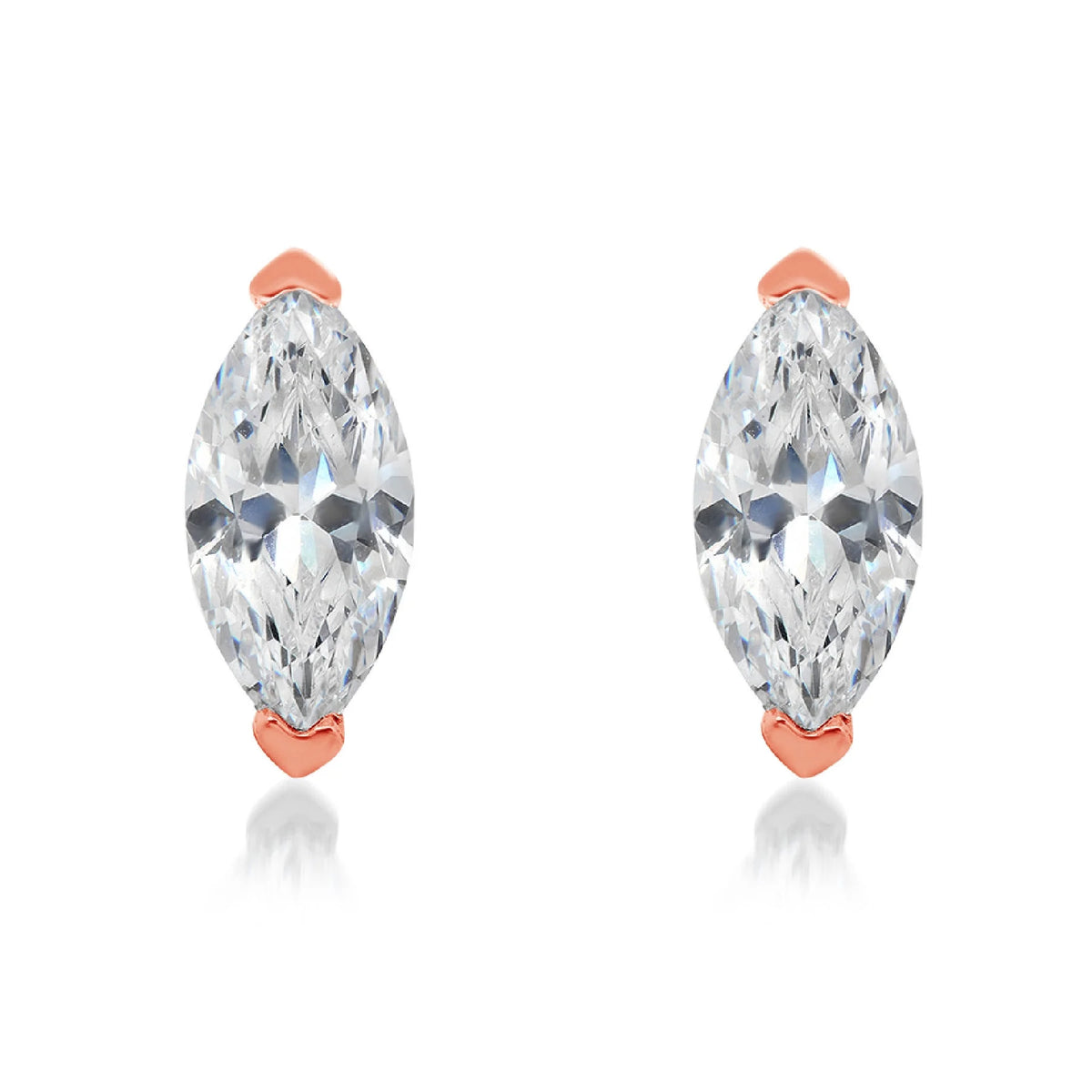 1.0 ct Marquise Cut Solitaire Studs VVS1 Brown Champagne Simulated Diamond Solid 18K Rose Gold Earrings H48872