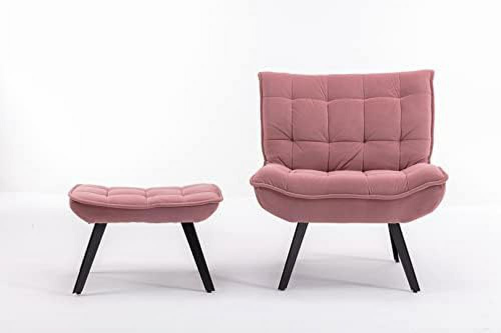 Pink Velvet Accent Chair with Ottoman C935