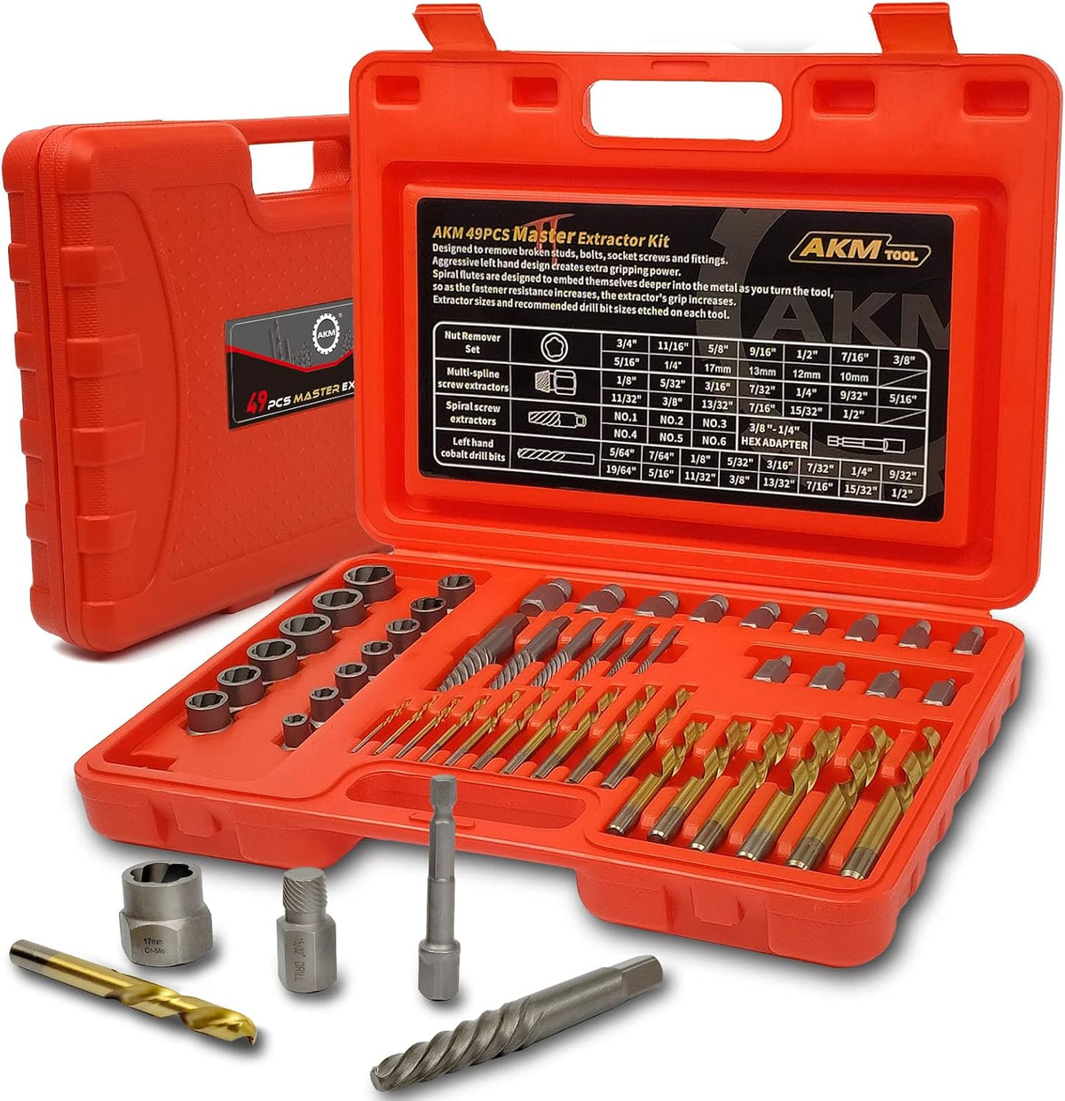 49-Piece Bolt Extractor Screw Extractor Set with Drill Bit Set and Carrying Case I304