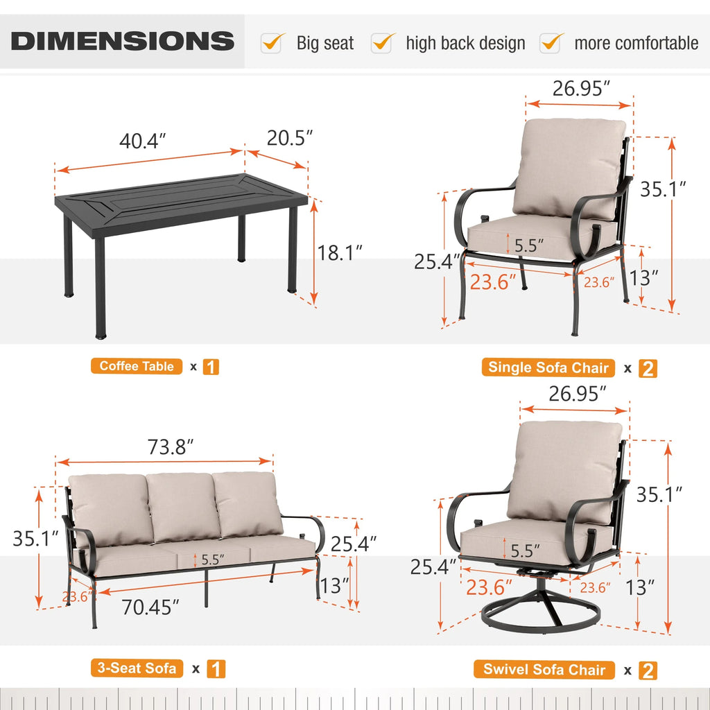 Beige Metal Patio Furniture Set V11285