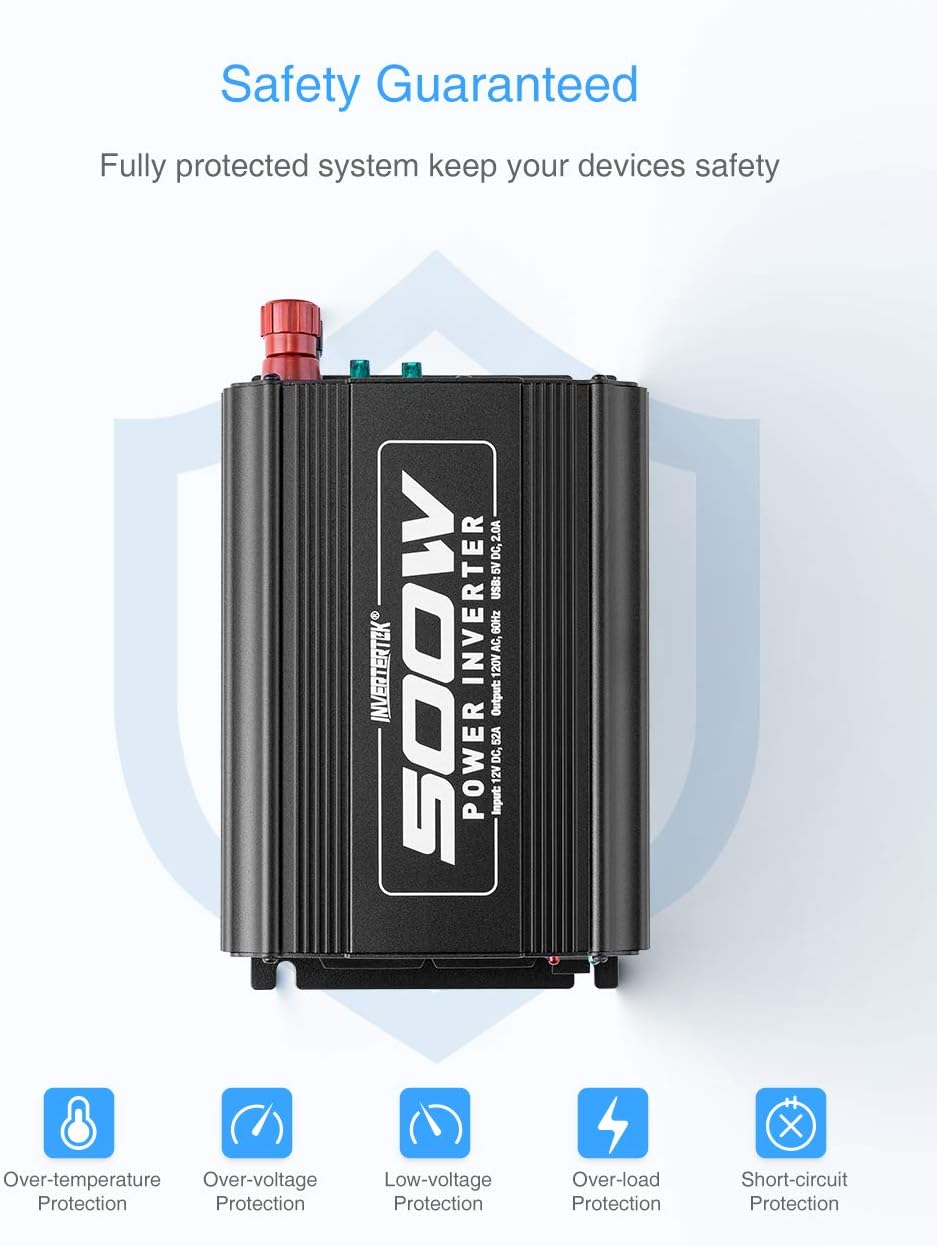 500W Car Power Inverter DC 12V to AC 110V with USB Ports Y33830