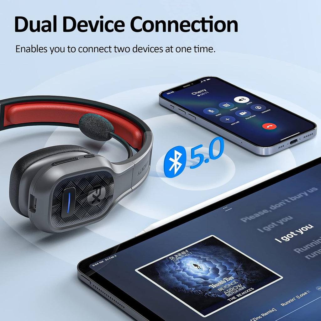 Bluetooth Headset with Microphone Noise Canceling, On-Ear Bluetooth 5.0 Multipoint Headphones, Pack of 2 T17887
