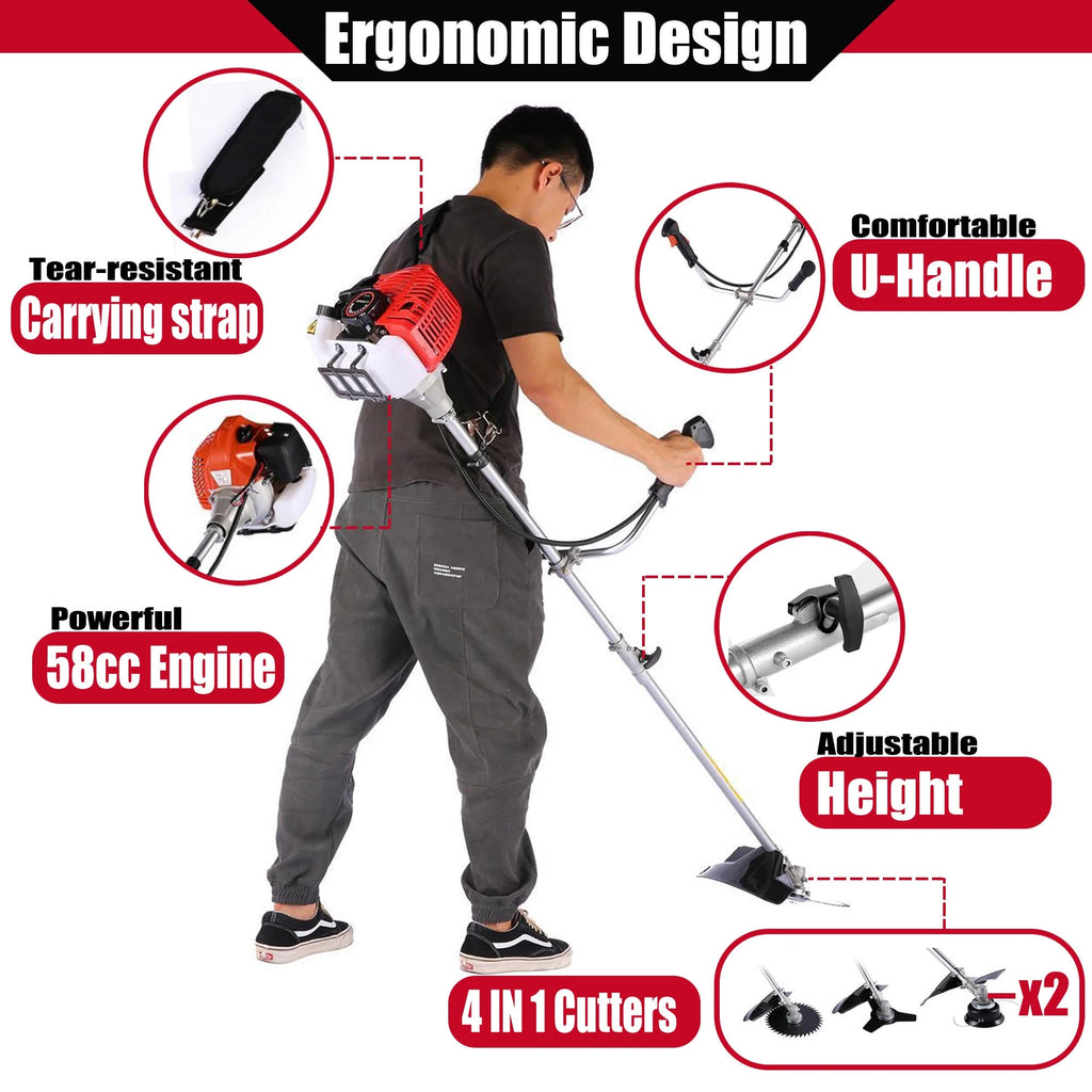 58cc Gas Powered 4-in-1 String Trimmer with 4 Detachable Head K498