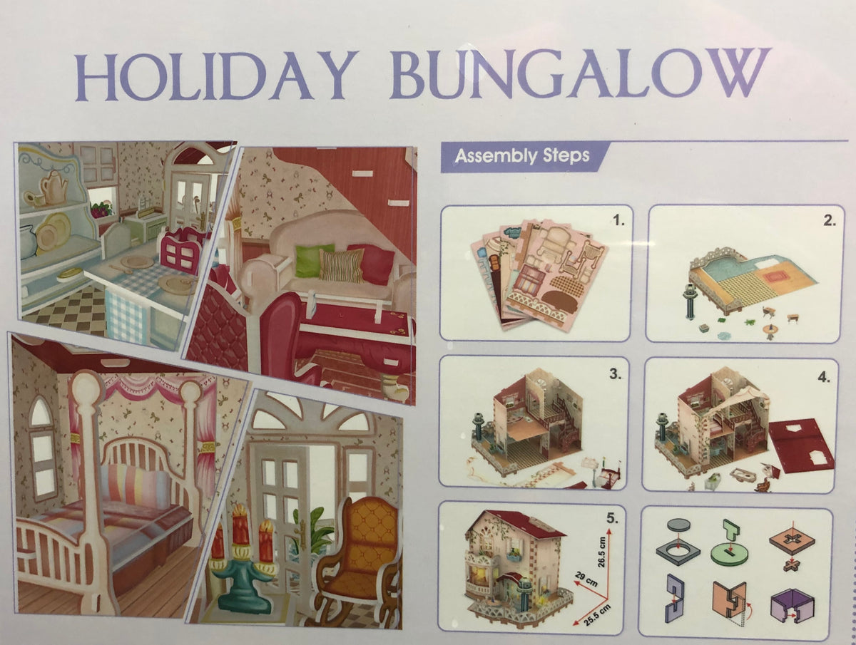 Dollhouse Bungalow with LED Light 11.4"x10"x10" L24337