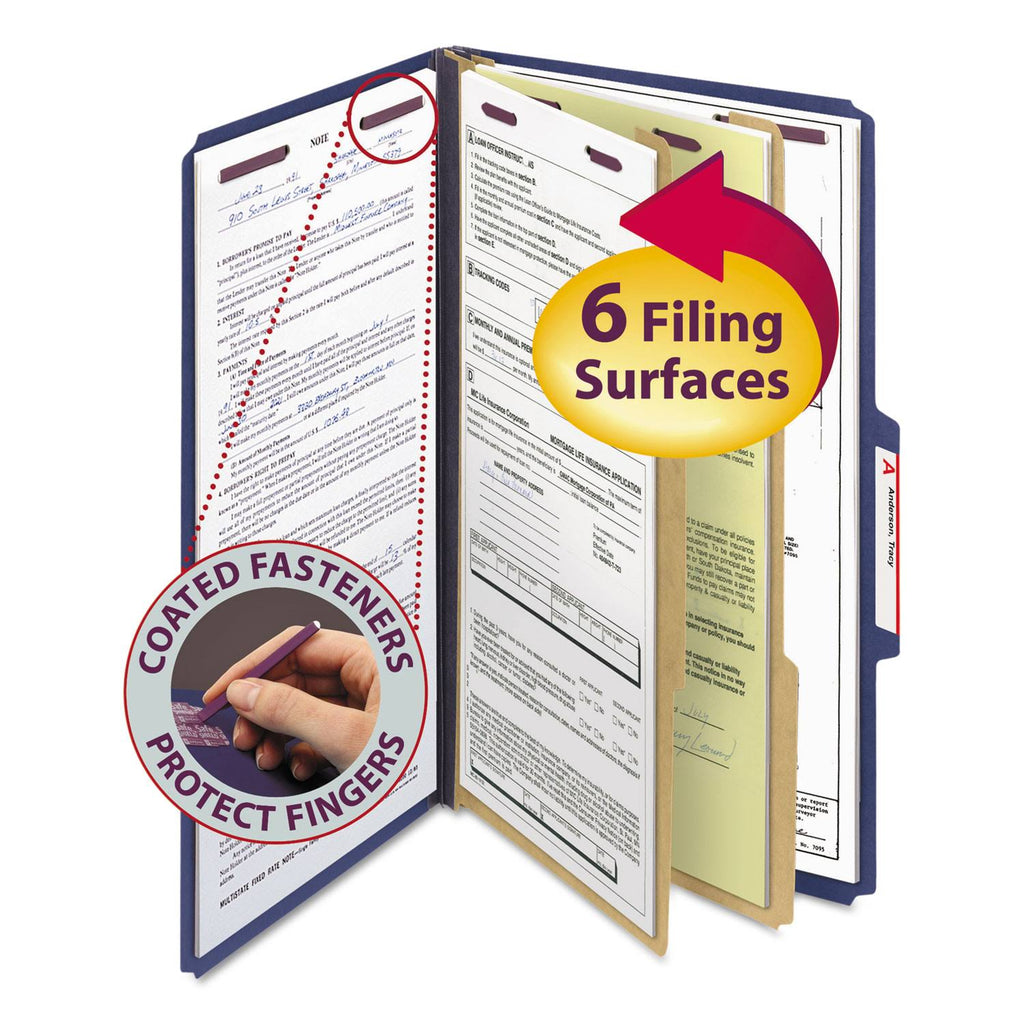Dark Blue Legal Size Pressboard Classification Folders with Fasteners, 10/Box D8429