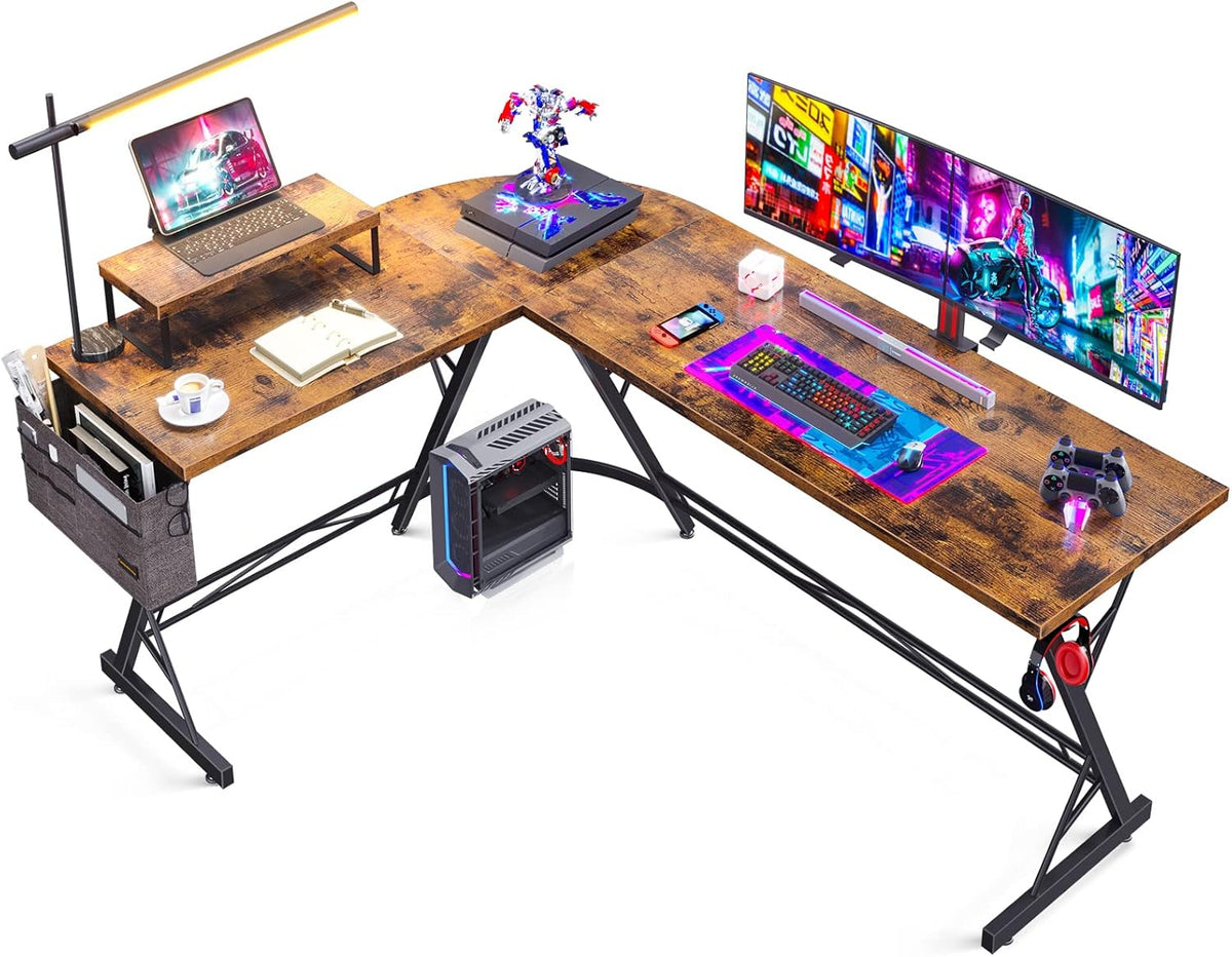 66" L Shaped Computer Desk with Monitor Stand P7190