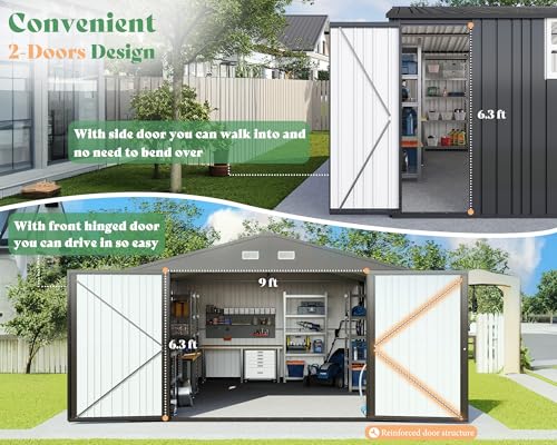 13.2x21x8 FT Outdoor Metal Garage Shed with Double Hinged Doors and 4 Windows Z62079