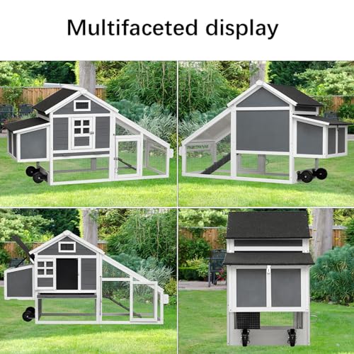 Chicken Coop with Run & Wheels, Two-Tier Large Chicken Duck House Rabbit Hutch Poultry Cage with Nesting Box and Side Door I78840