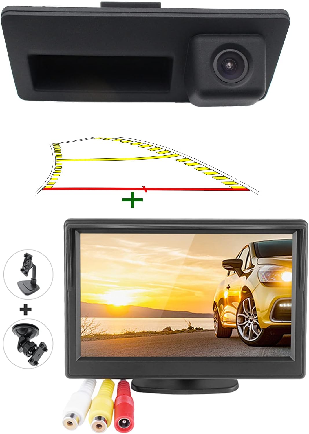 Trunk Handle Backup Camera with Moving Guide Line and 5 AHD TFT LCD Screen Monitor Pack of 2 X954