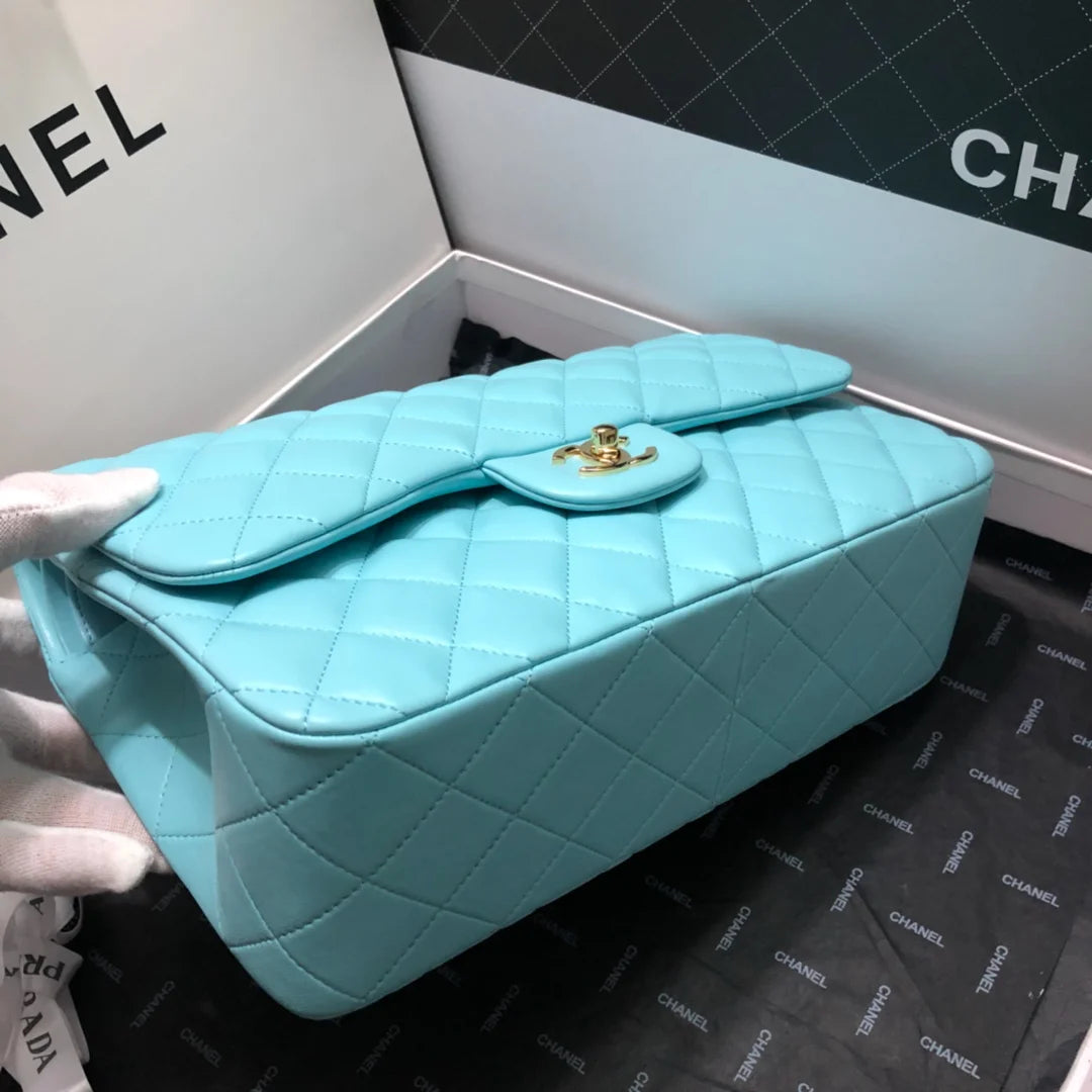 Large Classic Handbag Gold Hardware Blue 11.8in/30cm P628